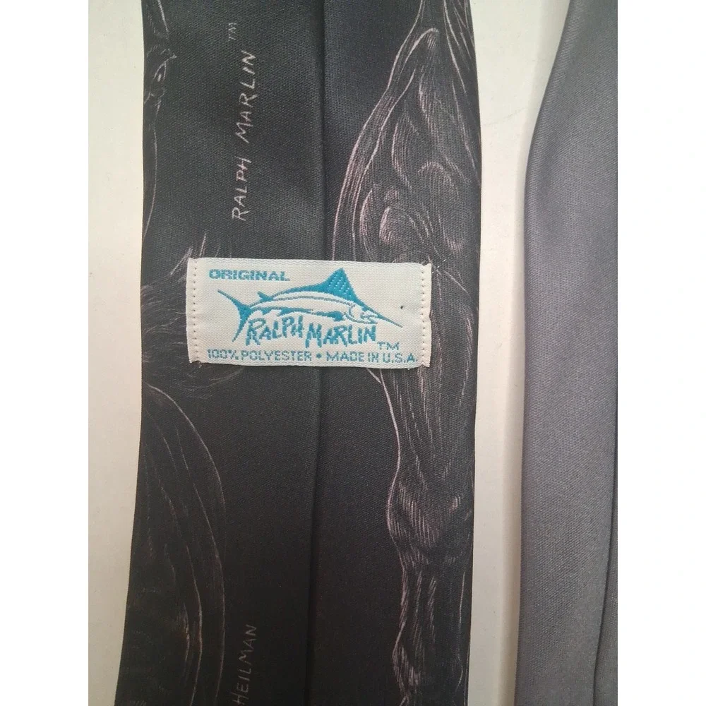 Ralph Marlin Necktie Black Wild Horses VTG Polyester 1988 Equestrian Derby Horse